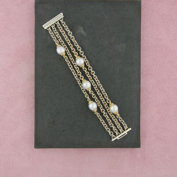 david yurman sterling silver & 18k gold diamond pearl 4-row bracelet size 7.5in - Picture 1 of 4